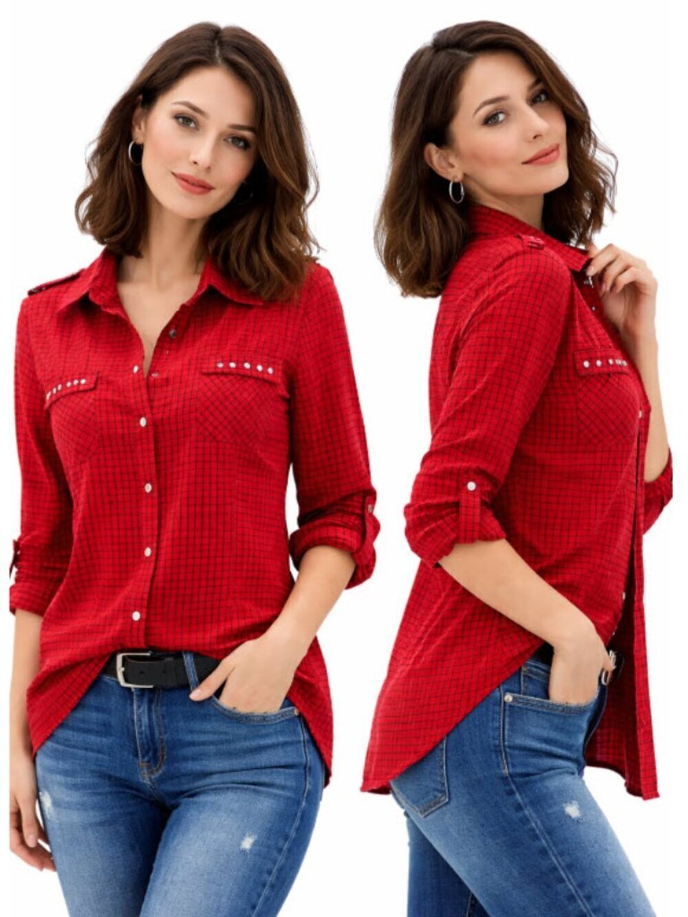 Lady Dutch Red Checkered Button Down Shirt Size medium